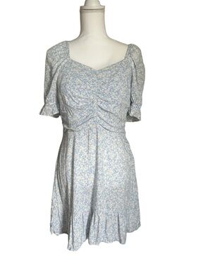 Blue Floral Mini Dress Size L Cottagecore Coquette Country Prairie Dress